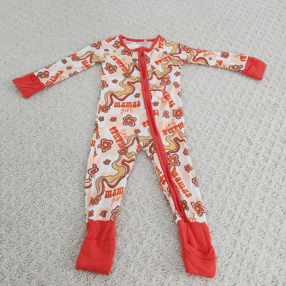 Mamas Girl Bamboo Retro Floral Zipper Sleeper Orange size 6-12M